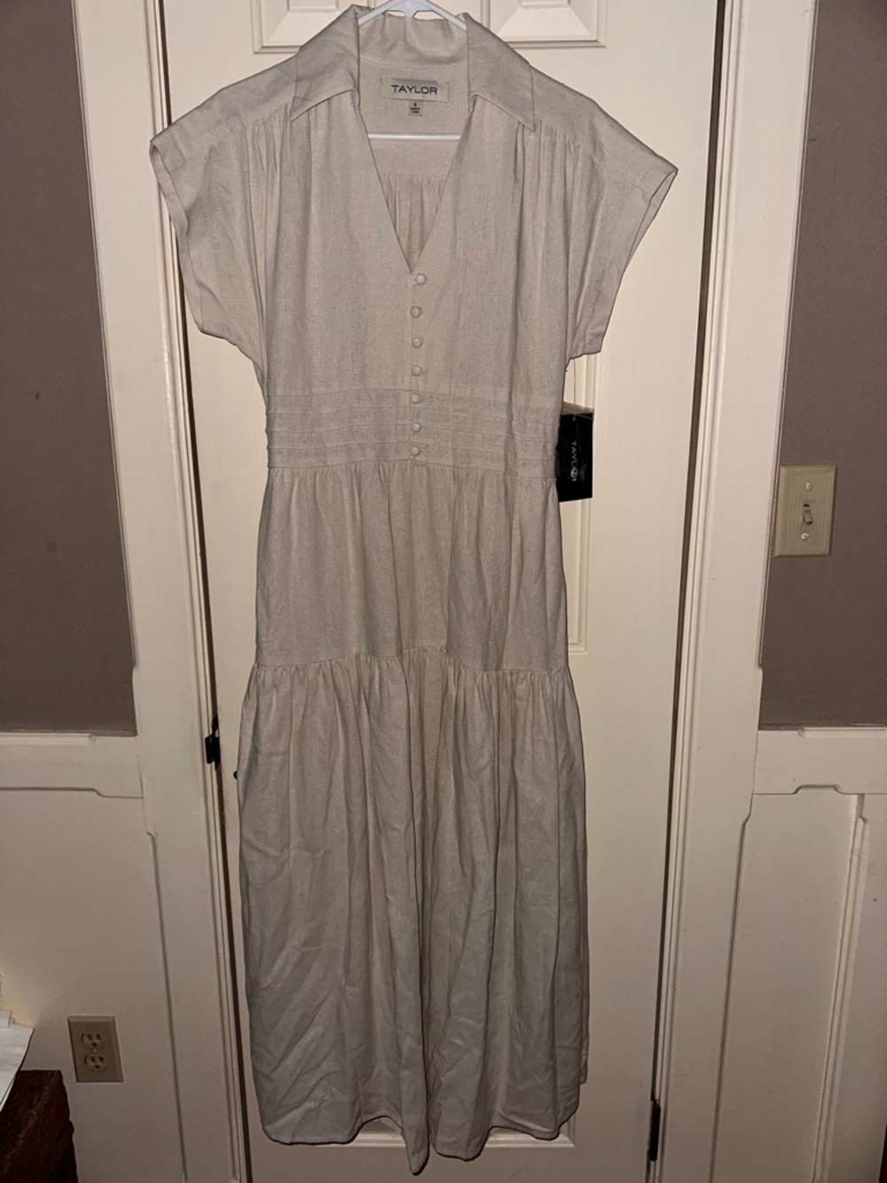 Taylor Cream Maxi Dress with Button-Front Bodice